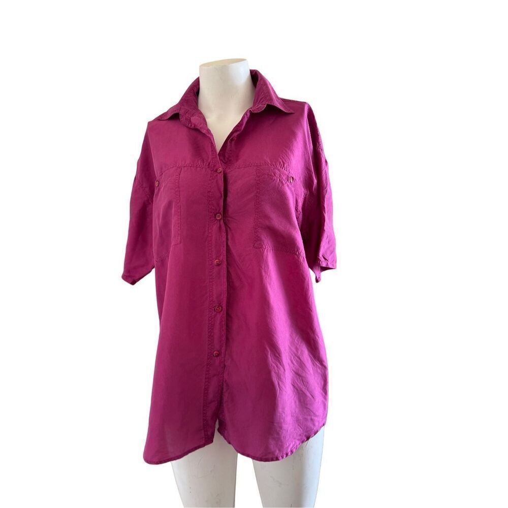 Details Express M women’s vintage 90s fuschia electric purple 100% silk button u